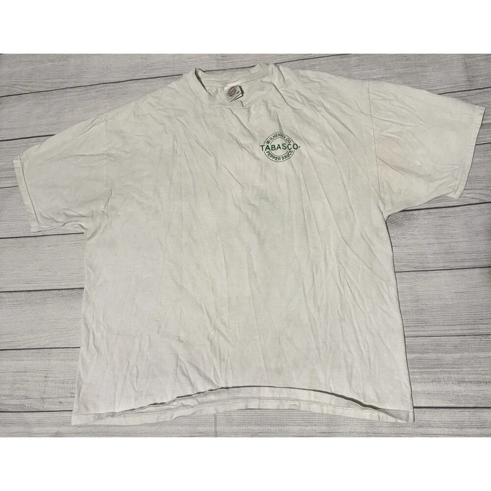 Vintage 90s Tabasco Hot Sauce Graphic T Shirt Rare Design Size 2XL XXL Defects - Picture 2 of 8